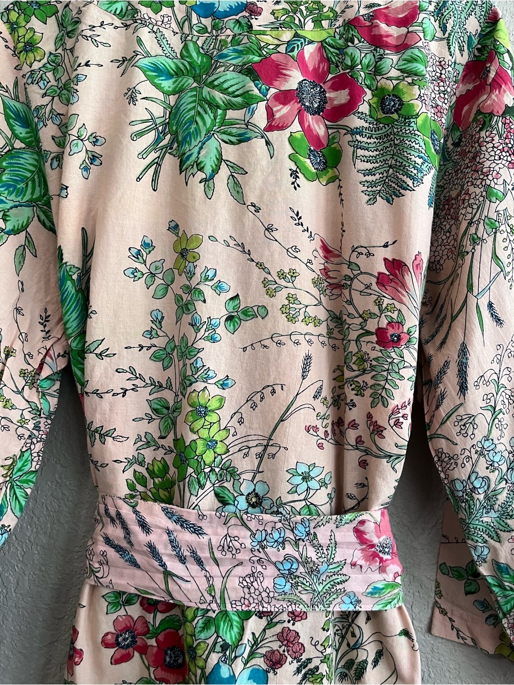 😎 Plum Pretty Sugar Botanical Floral Cotton Wrap Robe Pink Green Size Medium - Picture 12 of 13